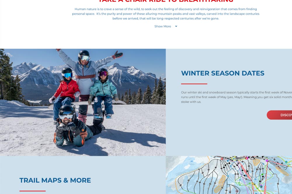 Screenshot of resort website using the family lifestyle image.