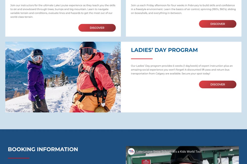 Screenshot of resort page promoting Ladies Day using the Eagle Poma summit image.