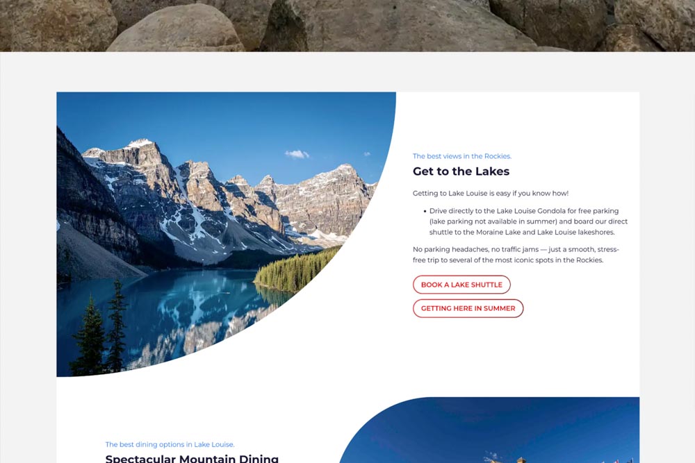 Collage of resort advertising and on-site signage using the Moraine Lake sunrise image.